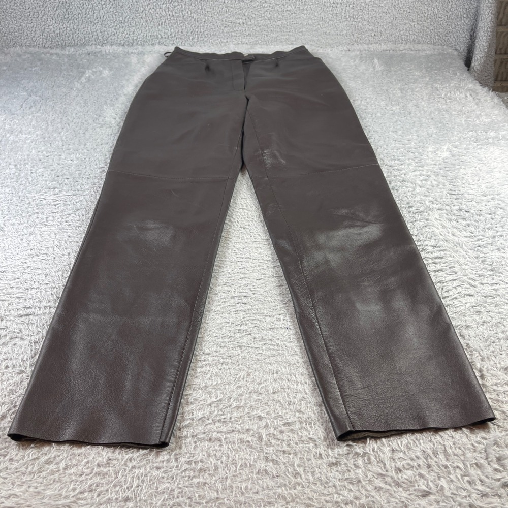 Garfield & Marks Brown Leather Pants Straight Leg Trousers Size 4 Dark Cocoa
